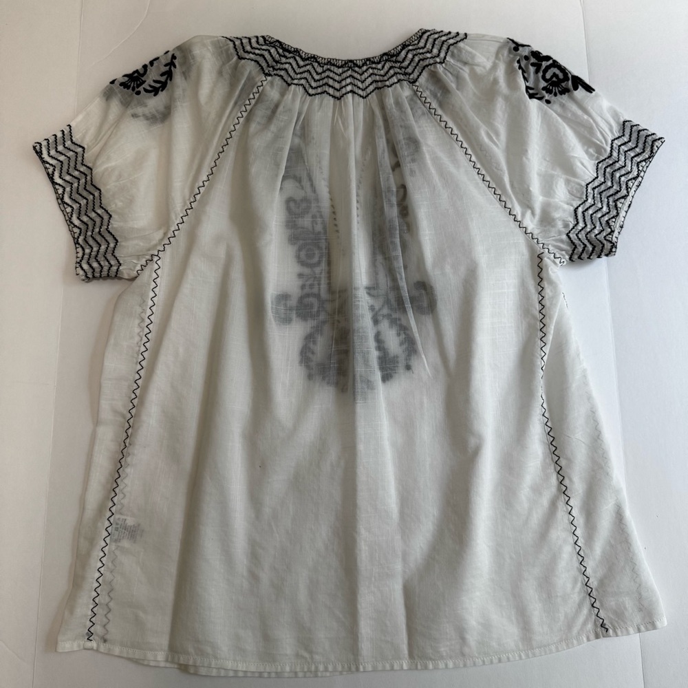 J.Crew White Cotton Gauze Embroidered V-Neck Puff Sleeve Blouse 0 - Picture 9 of 15